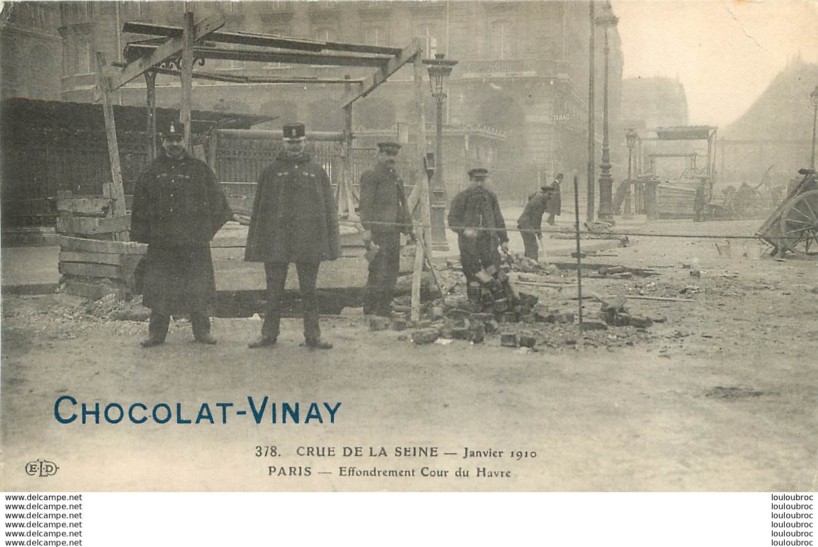 PARIS  CRUE 1910 EFFONDREMENT COUR DU HAVRE ET PUBLICITE CHOCOLAT VINAY - Überschwemmung 1910