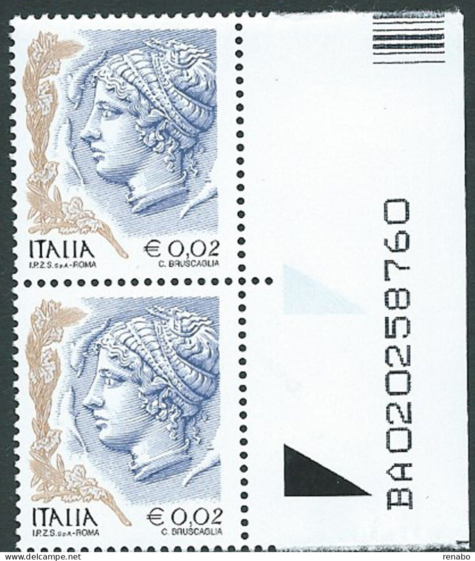 Italia 2003; La Donna Nell' Arte Da € 0,02 S.p.A.: Coppia Con Codice Alfanumerico - 2001-10: Neufs