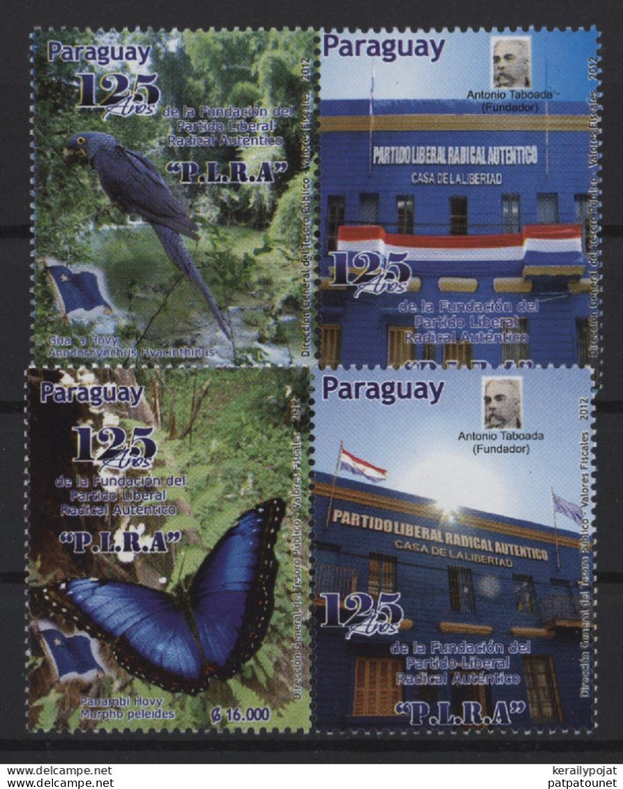 Paraguay YV 3092/5 MNH 2012 Liberal Party P.I.R.A Ara Et Papillon - Paraguay