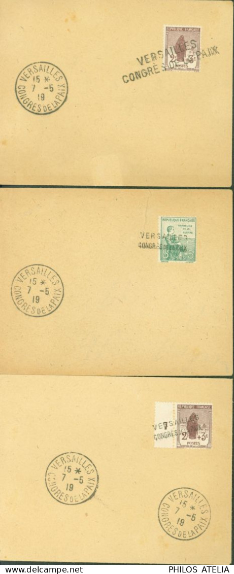 Guerre 14 3 Enveloppes Avec YT N°148 149 Orphelins De La Guerre Versailles Château Congrès De La Paix 7 5 1919 - WW I