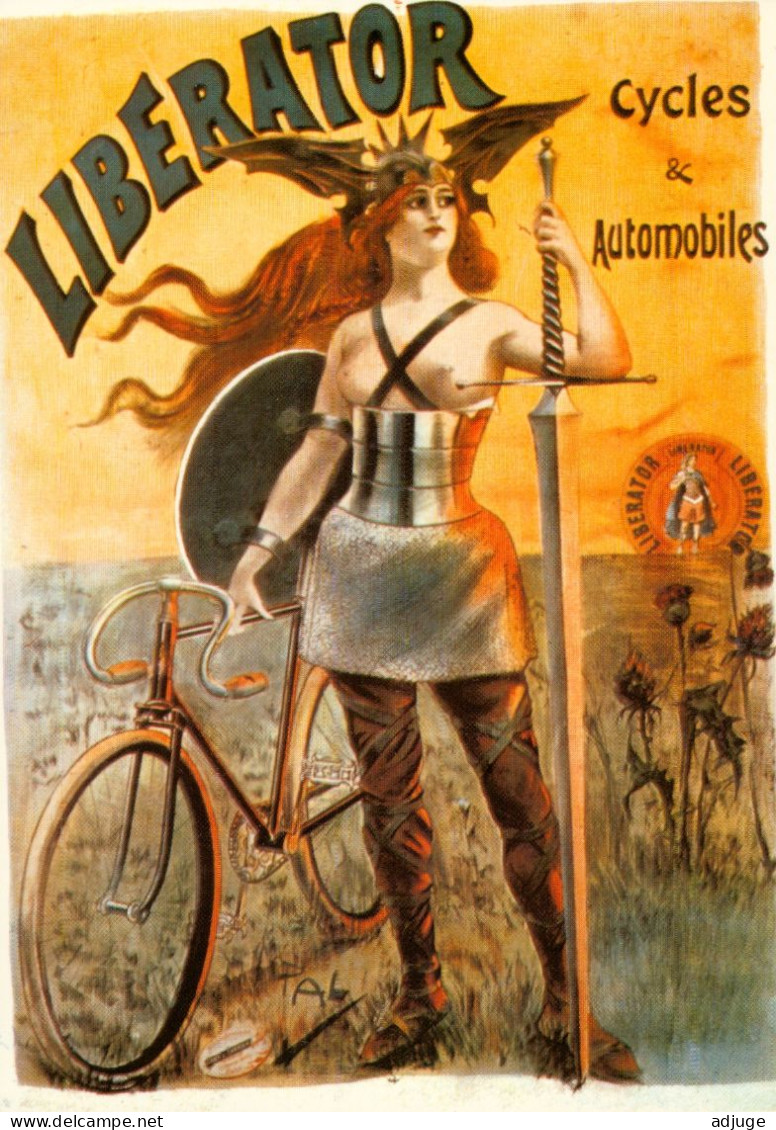 CPM- Affiche Publicité Cycles "LIBERATOR" Vélos Et Automobiles -Allégorie Femme Viking Aux Seins Nus *TBE* - Publicidad