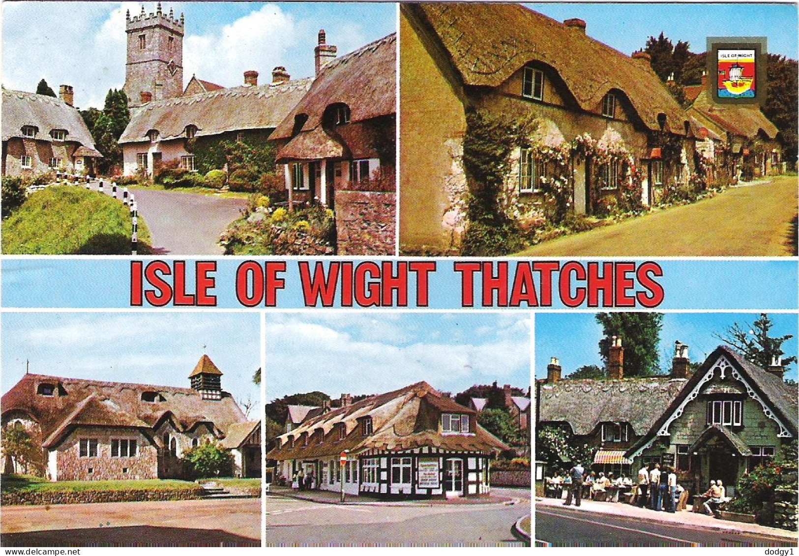 ISLE OF WIGHT THATCH COTTAGES, ENGLAND. USED POSTCARD Ms6 - Autres & Non Classés