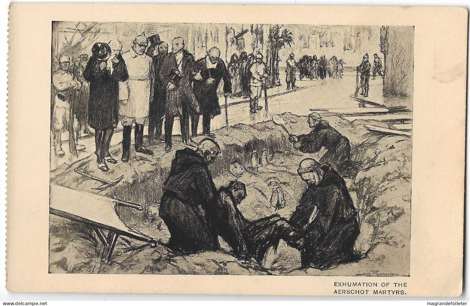 CPA CARTE POSTALE FRANCE EXHUMATION OF THE AERSCHOT MARTYRS      CARRICATURE MILITAIRE  ILLUSTRATEUR LOUIS  RAEMAEKERS - Sátiras