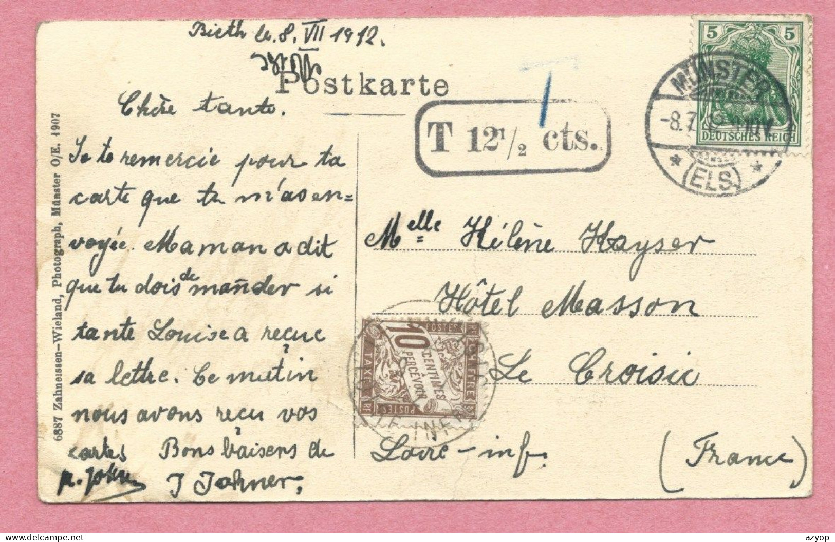 68 - MUNSTER - Sanitätskolonne - Rotes Kreuz - Croix Rouge - Infirmiers - Voir Affranchissement - TAXE 12.1/2 Cts. - Munster