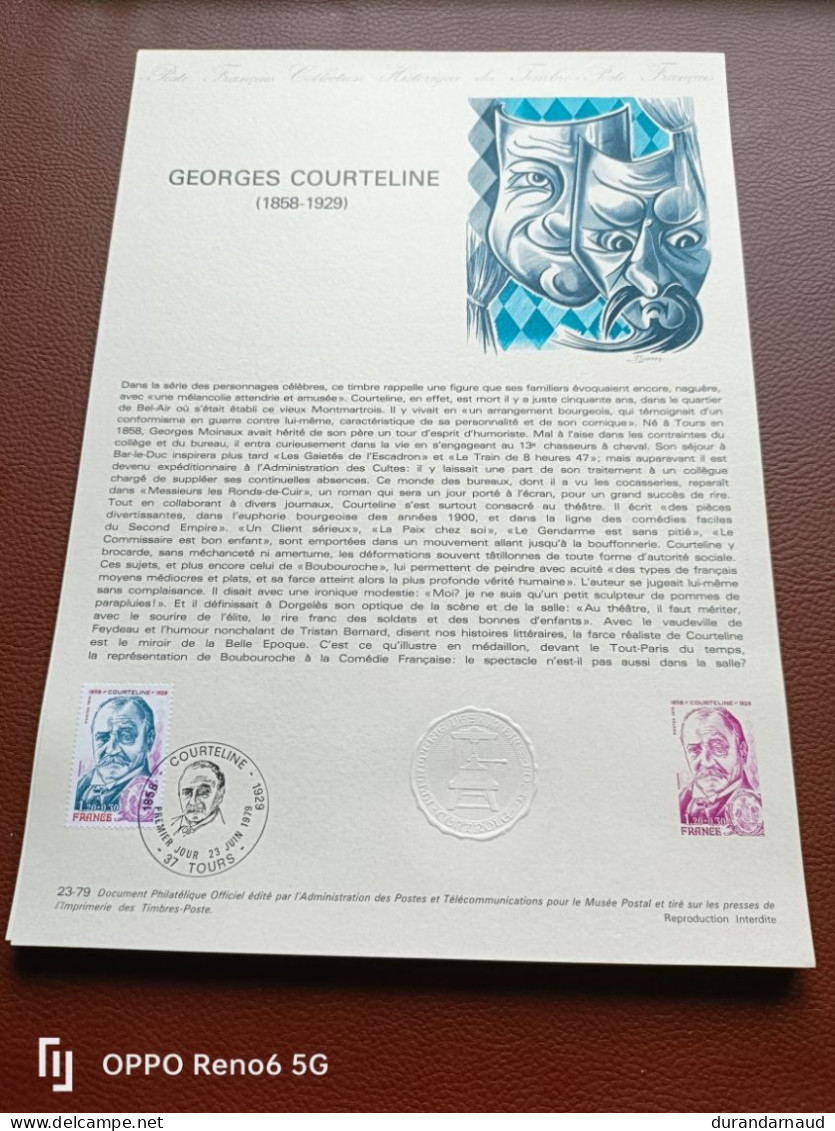 Document Philatelique  GEORGES COURTELINE 23/1979 - Documents Of Postal Services