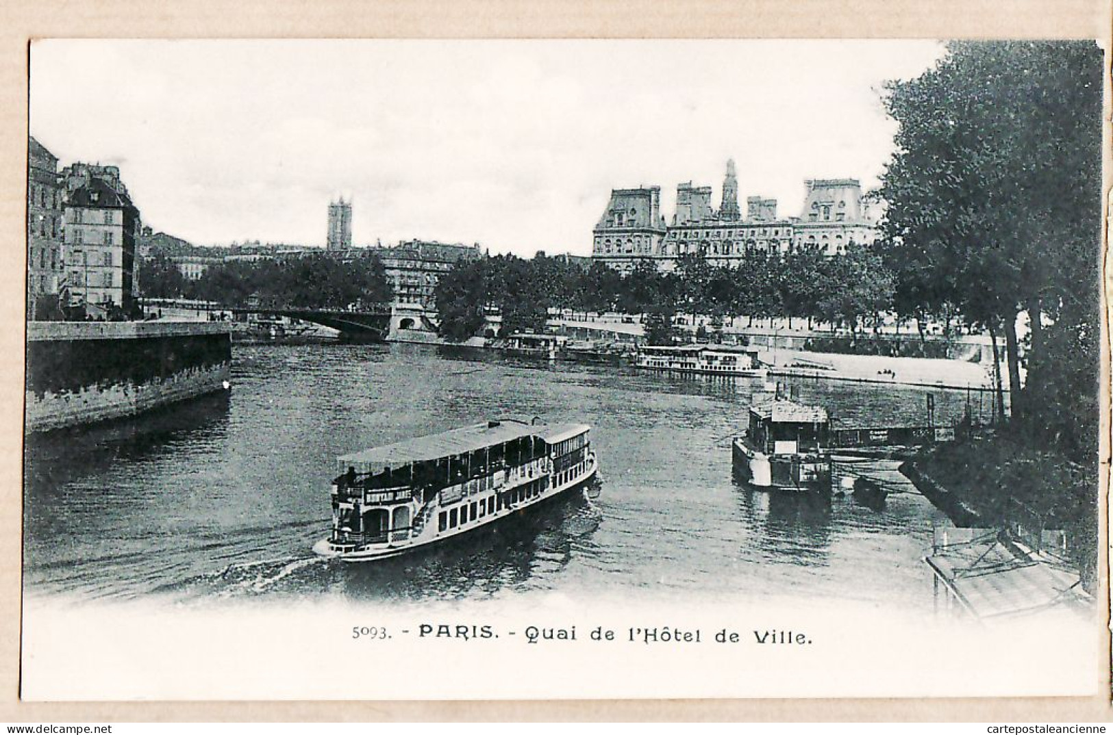 24058 /⭐ ◉  PARIS Quai De L'Hotel De Ville Bateaux Mouches 1900s Etat PARFAIT - De Seine En Haar Oevers