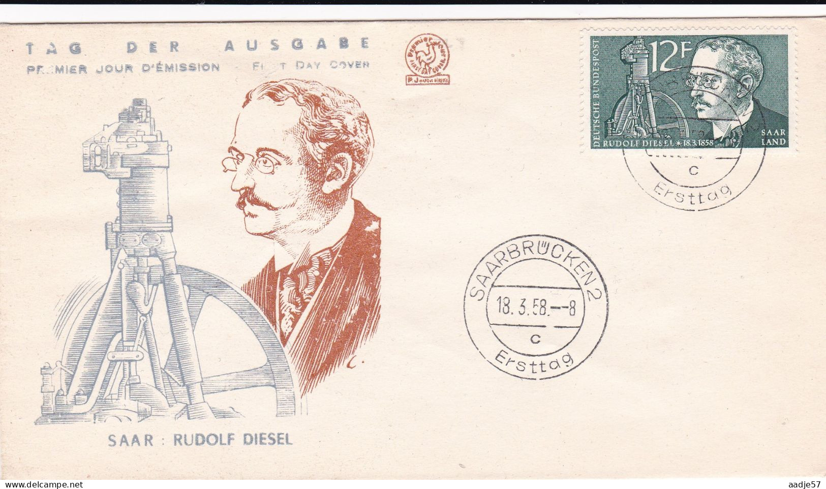 Saar FDC 18-3-1958 Rudolf Diesel - FDC
