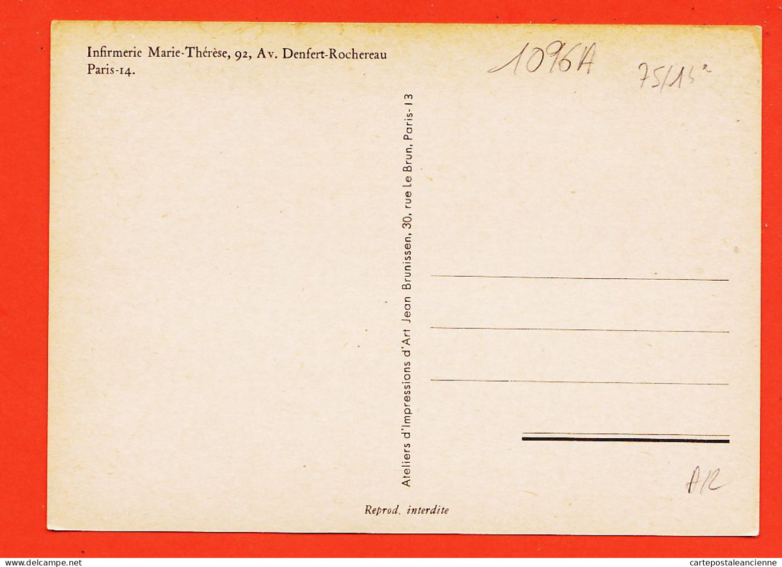 24247 /⭐ ◉  ♥️  PARIS XIV Infirmerie MARIE-THERESE 92 Avenue DENFERT-ROCHEREAU Façade Jardin 1930s Jean BRUNISSEN - District 14