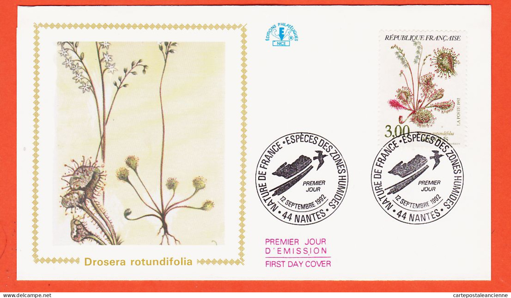 24442 /⭐ ◉  FDC DROSERA ROTUNDIFOLIA 1er Jour Emission Espèces Zones Humides NANTES 12-09-1992 F.D.C First Day - 1990-1999