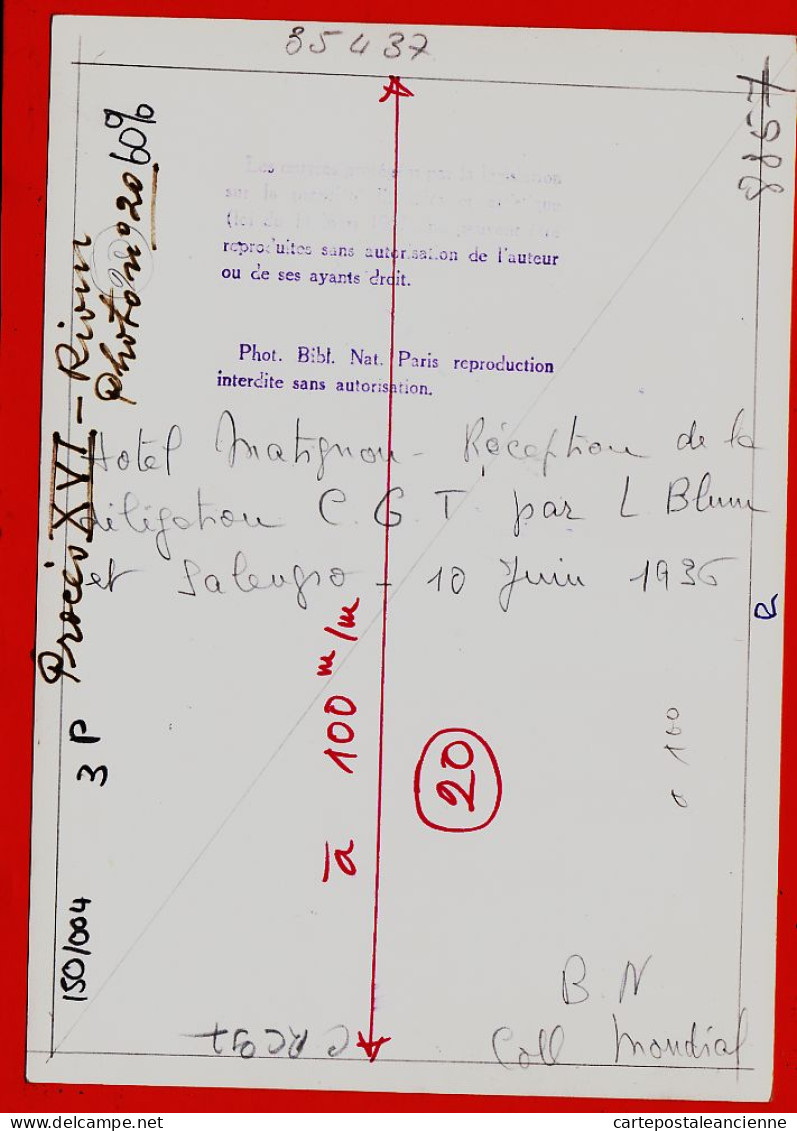 24091 /⭐ ◉  ♥️ Accords Hotel MATIGNON 10 Juin 1936 FRONT POPULAIRE Réception Délégation C.G.T Par Léon BLUM Et SALENGRO - Krieg, Militär