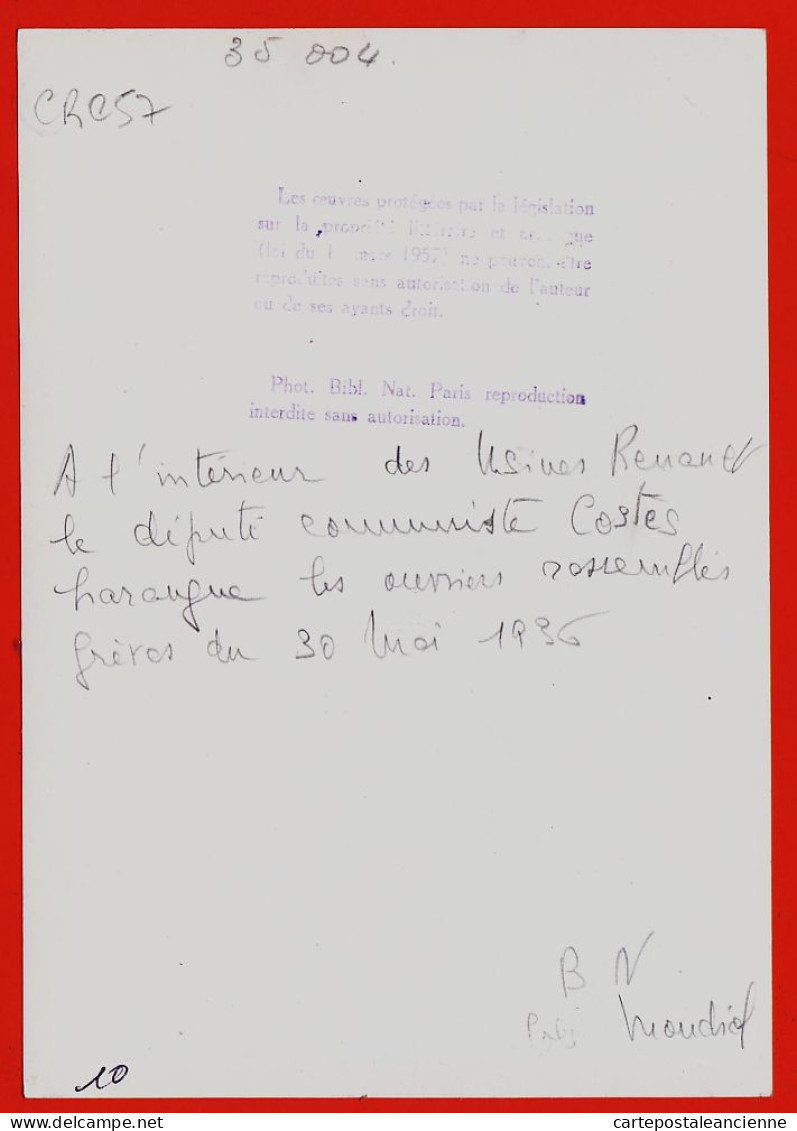 24077 /⭐ ◉  Grèves 30-05-1936 Intérieur Usines RENAULT Député Communiste COSTES Harangu Ouvriers RE-EDITION B. NATIONALE - Plaatsen