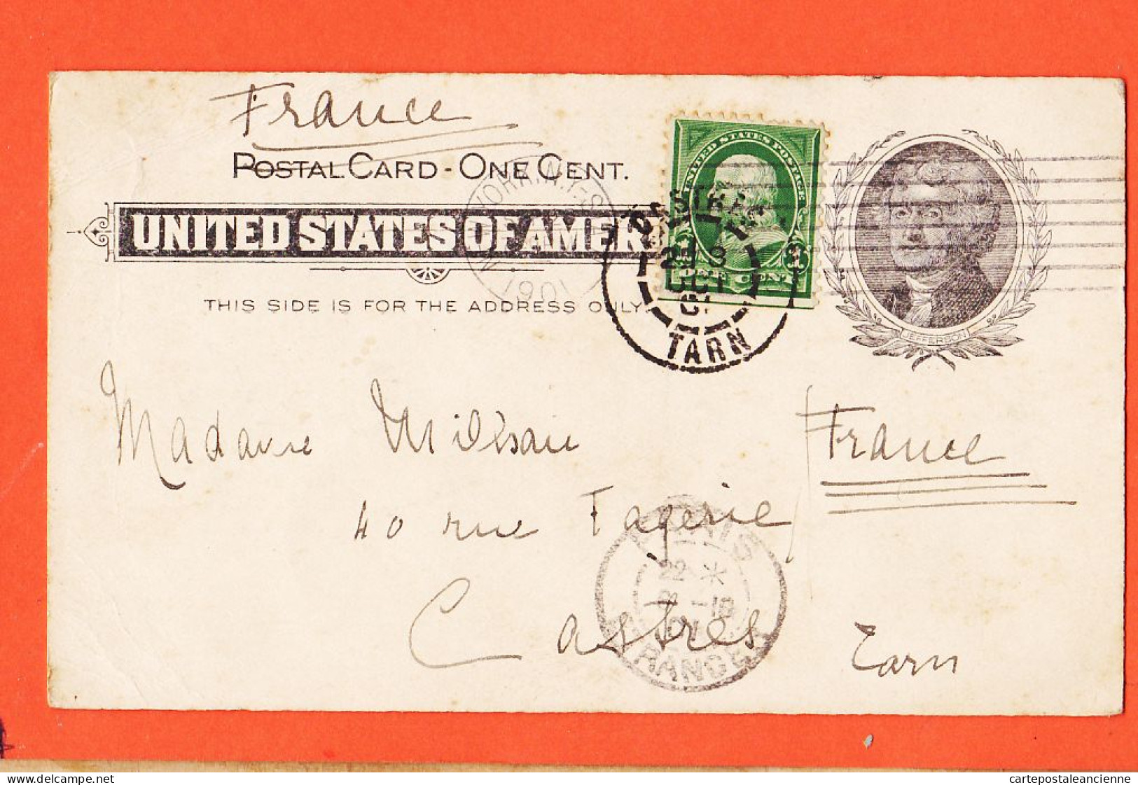 24045 / Postal Card One Cent United States Of América 1901 à MILHAU 40 Rue Fagerie Castres - Andere & Zonder Classificatie