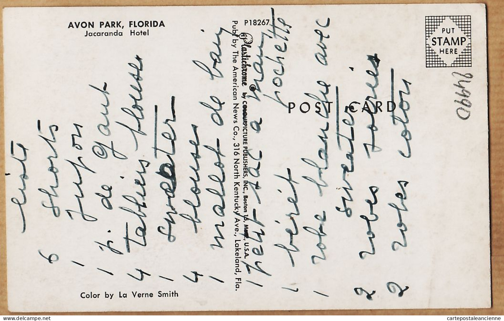 24014 / Peu Commun AVON Park Florida JACARANDA Hotel Cars Automobiles Américaines 1950s  - Other & Unclassified