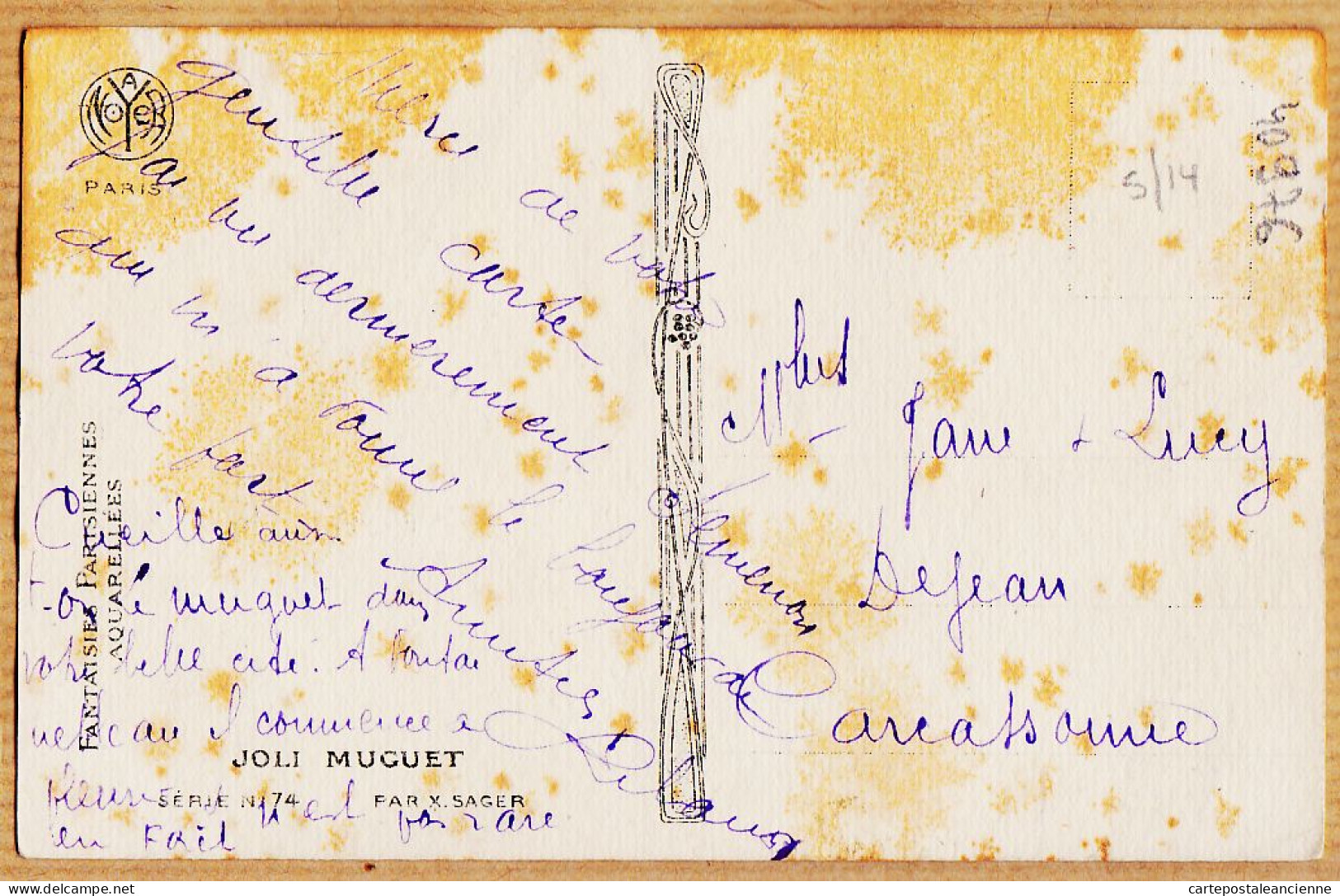 24405 /⭐ ◉  Xavier SAGER Porte-Bonheur Série JOLI MUGUET 74 Fantaisie Parisienne AQUARELLEES 1910s à DEJEAN Carcassonne  - Sager, Xavier