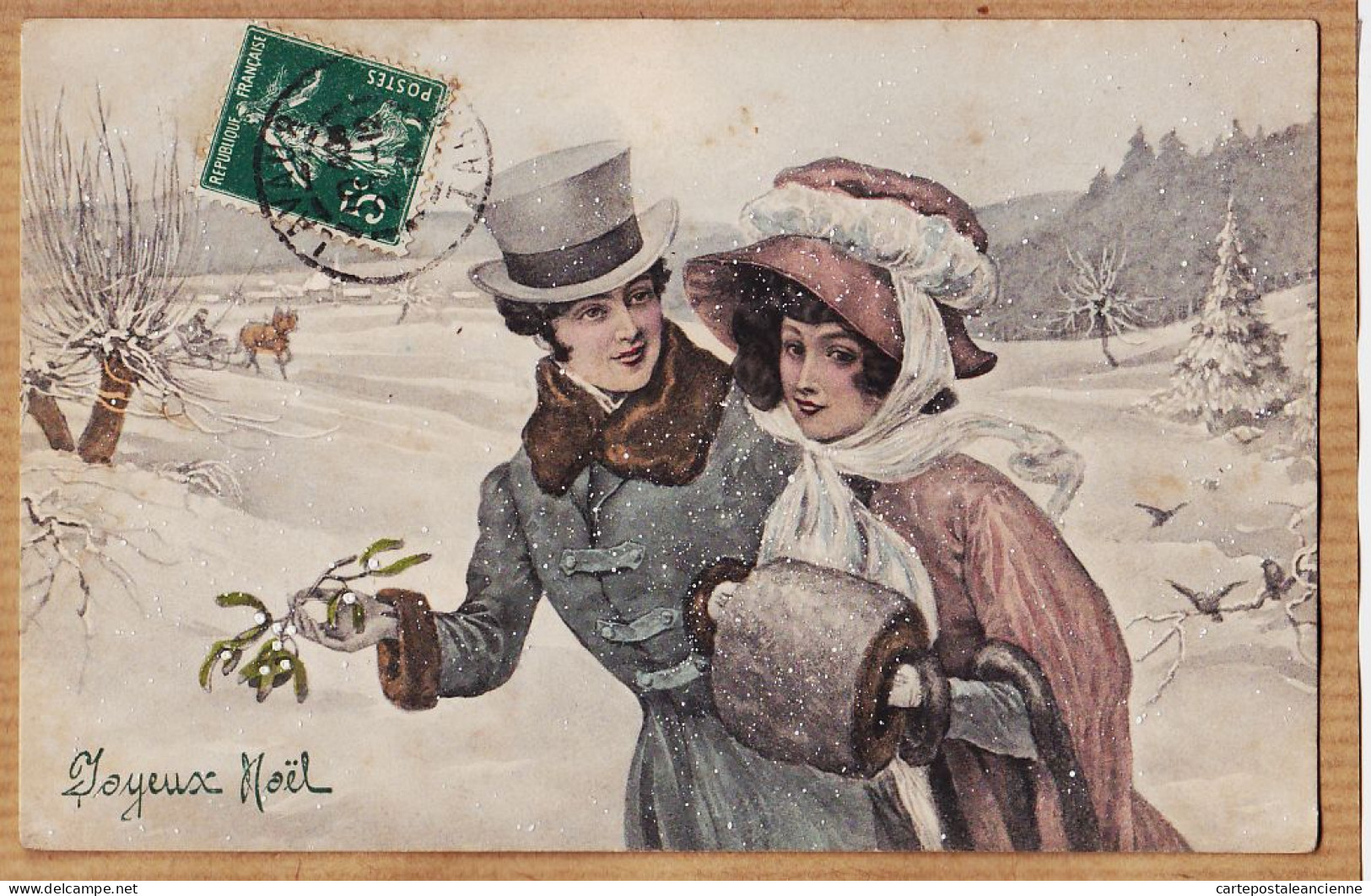 24391 /⭐ ◉  VIENNE V.K 5031 JOYEUX NOEL Couple Manchon Neige 1905s à Maria VEYSSIERE C ROUANET Aux Barbets Foix-Viennois - Vienne