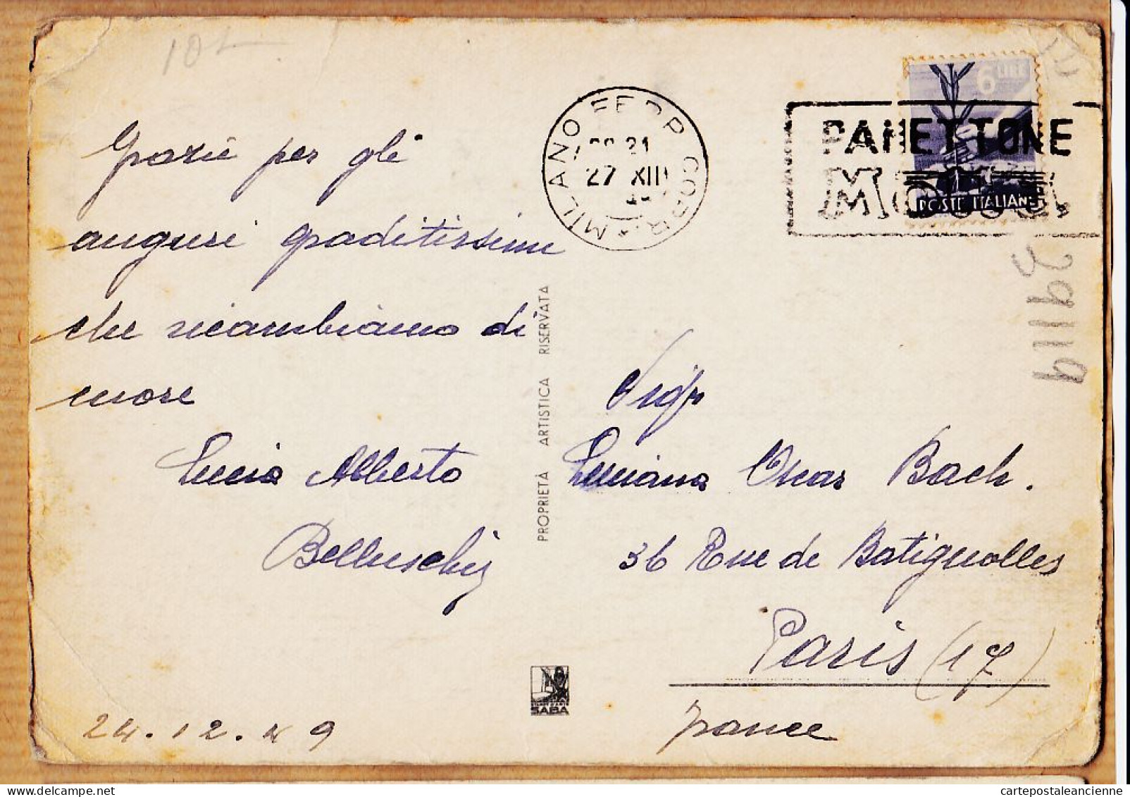 24373 /⭐ ◉  ♥️ Peu Commun Dessin Coquelicot Pap Type Canson Flamme Panettone MOTTA 27-12-1949 à Luciano Oscar BACH Paris - 1900-1949