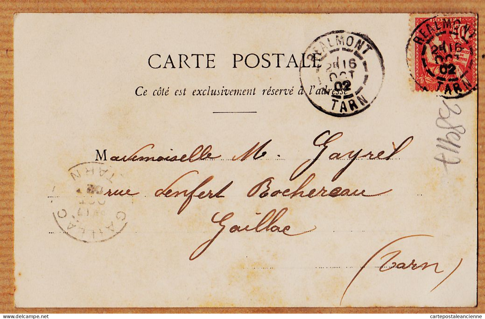 24306 /⭐ ◉  Phototypie BERGERET Message D' Amour REALMONT 16-10-1902 à Magdelaine GAYREL Rue Denfert Rochereau Gaillac  - Bergeret
