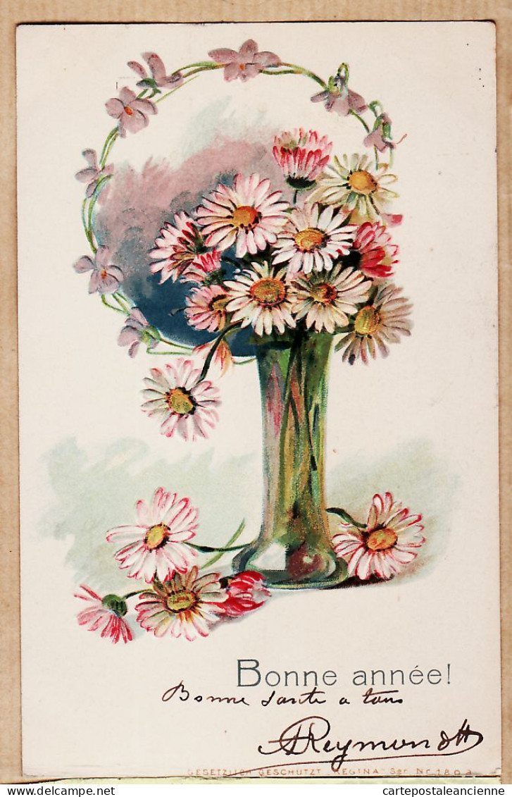 24403 /⭐ ◉  Embossed REGINA Série 180-A Vase Fleurs BONNE ANNEE 1904 à Alice CATALAN Grande Rue Montpellier - Nouvel An