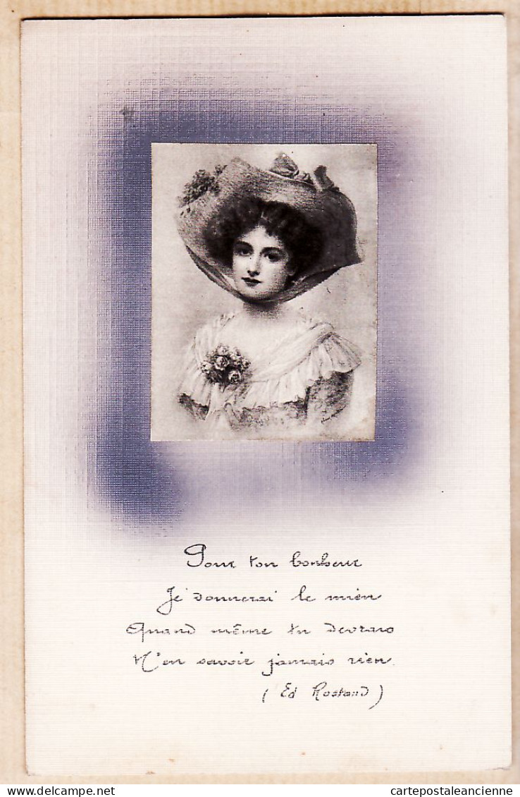 24310 /⭐ ◉  Carte Toilée Ajouti Portrait Jeune Femme Mode Chapeau 1910s Style Vienne Edmond ROSTAND Pour Ton Bonheur - Autres & Non Classés