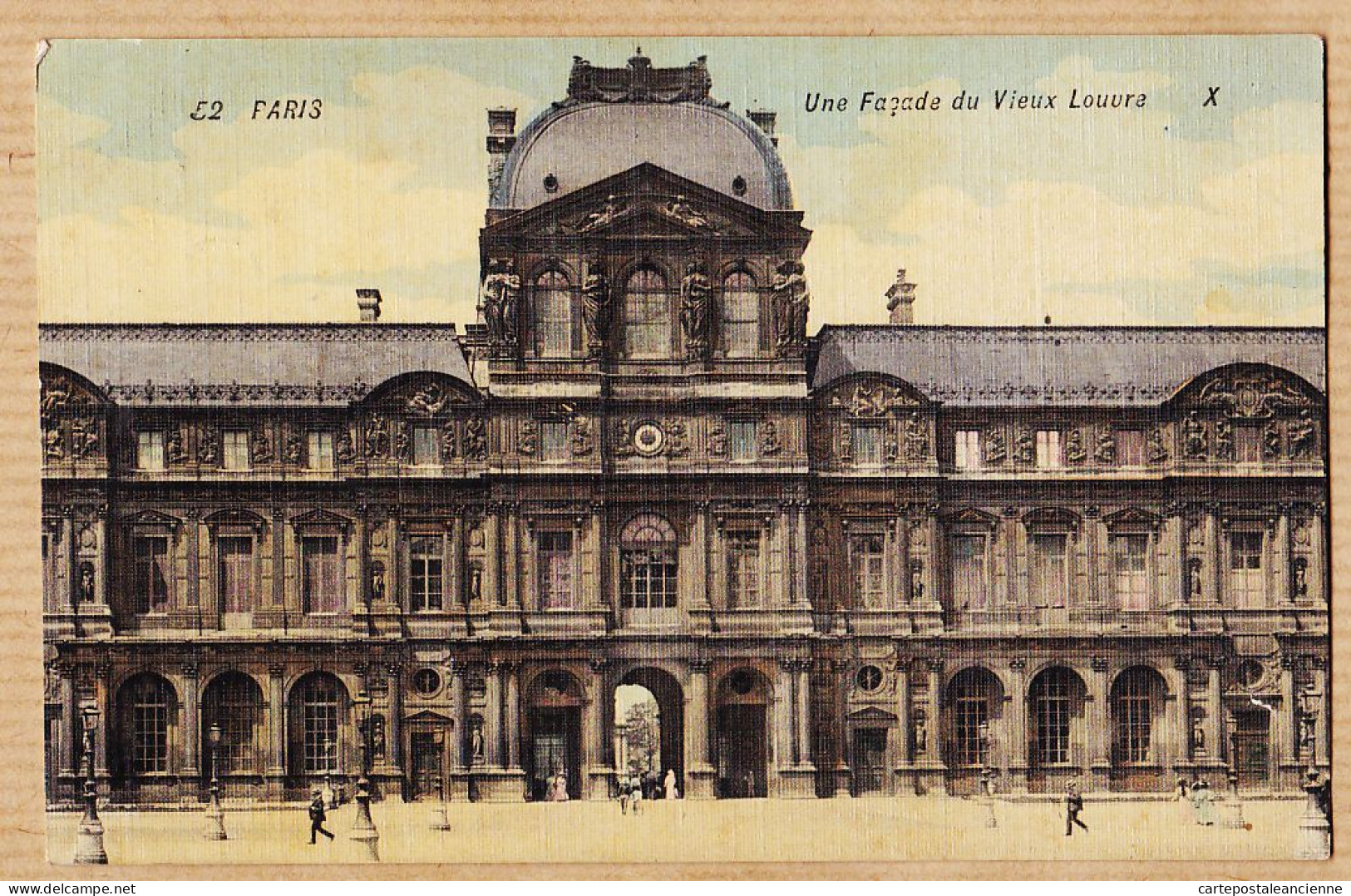 24071 /⭐ ◉  Carte Toilée PARIS Façade Vieux LOUVRE 1910s De Noël VINCENT à BLANCHETTE Loueur Voiture Crépy-en-Valois  - Louvre