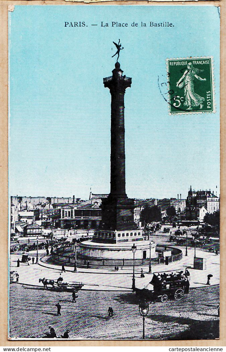 24239 /⭐ ◉  PARIS Place BASTILLE Cliché 1890s ( Aucune Automobile)  à Alice CATALAN 55 Grand-Rue Montpellier - District 11