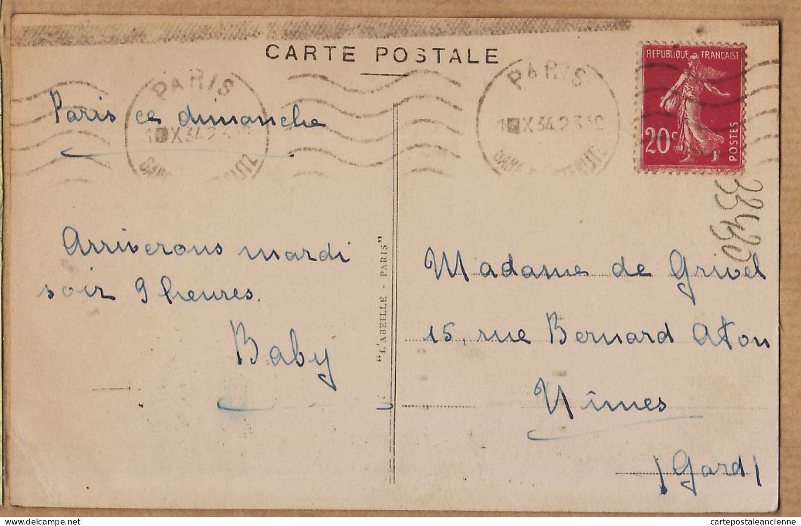 24181 /⭐ ◉  PARIS VIIe Le DÔME Des INVALIDES  1934 à De GRIVEL 15 Rue Bernard ATON Nîmes - Arrondissement: 07