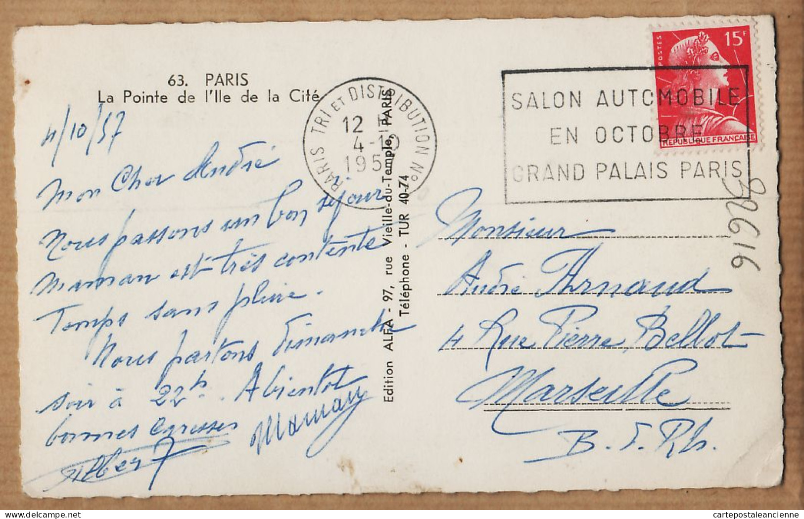 24049 /⭐ ◉  PARIS Pointe Ile De La CITE Péniches NOTRE-DAME Flamme Poste Salon Automobile Grand Palais 1957 -ALFA 63 - Notre Dame De Paris