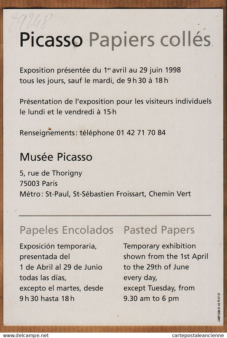 24136 /⭐ ◉  PARIS III Musée PICASSO 5 Rue De THORIGNY Exposition 29 Juin 1998 Papiers Collés Cppub Cpexpo - District 03