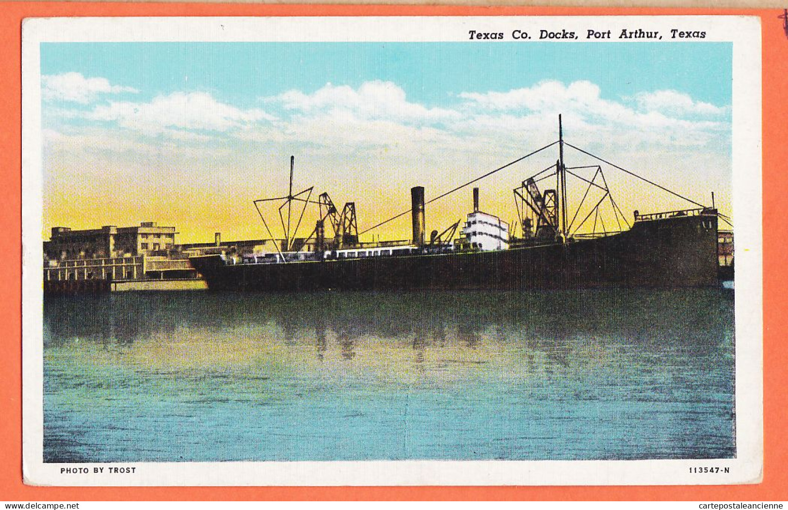 24035 / PORT ARTHUR Texas Co. Docks 1950s Photo By TROST Genuine CURTEICH-CHICAGO 113547-N  - Other & Unclassified