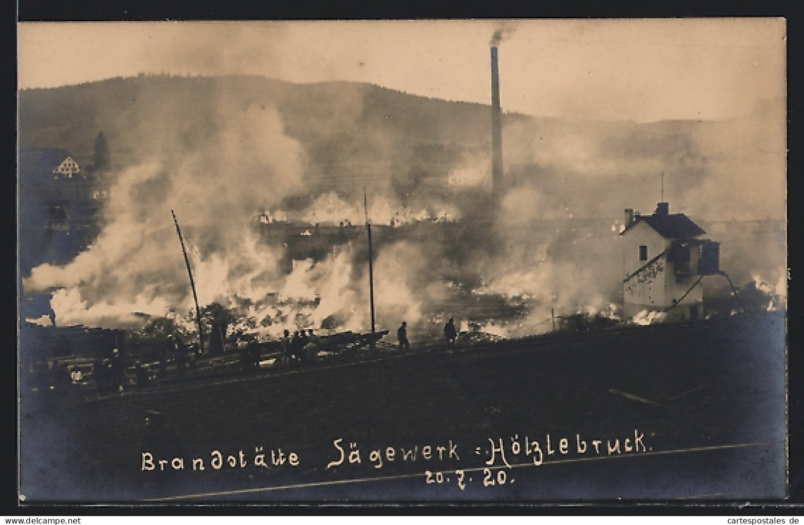 Foto-AK Hölzlebruck, Brandstätte Sägewerk 1920  - Catastrofi