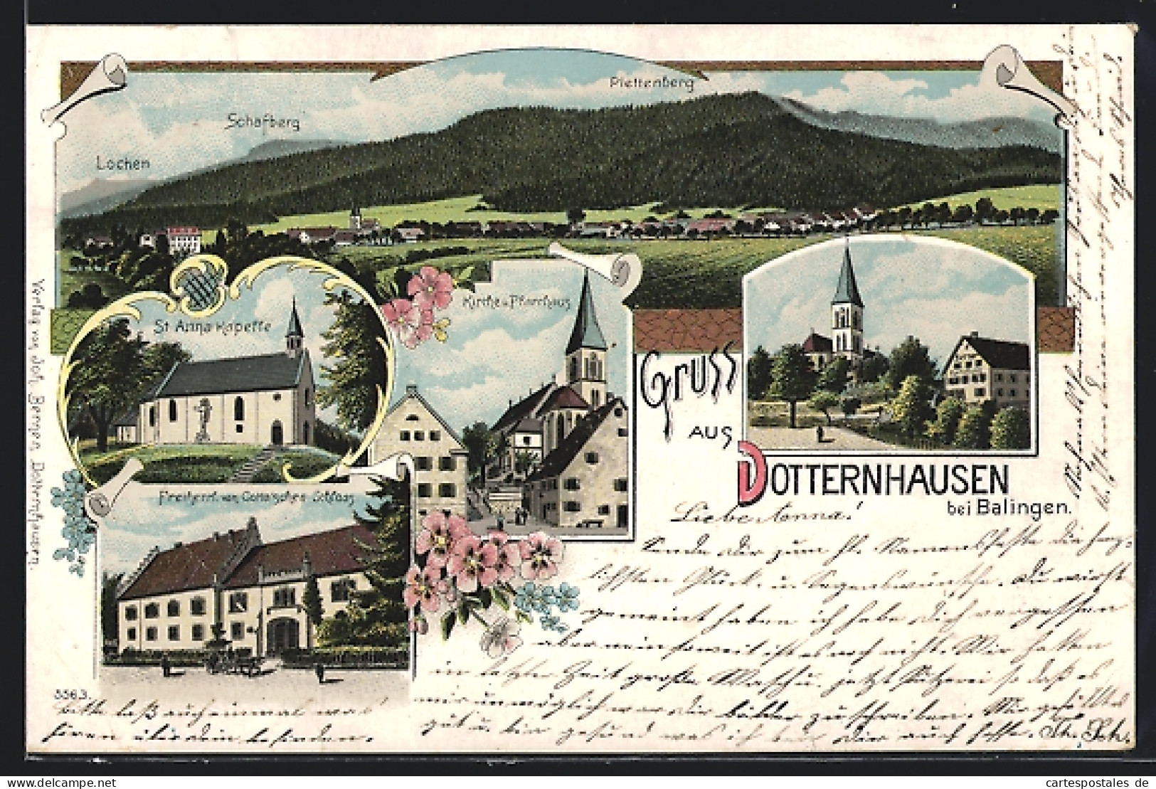 Lithographie Dotternhausen B. Balingen, St. Anna-Kapelle, Kirche U. Pfarrhaus  - Balingen