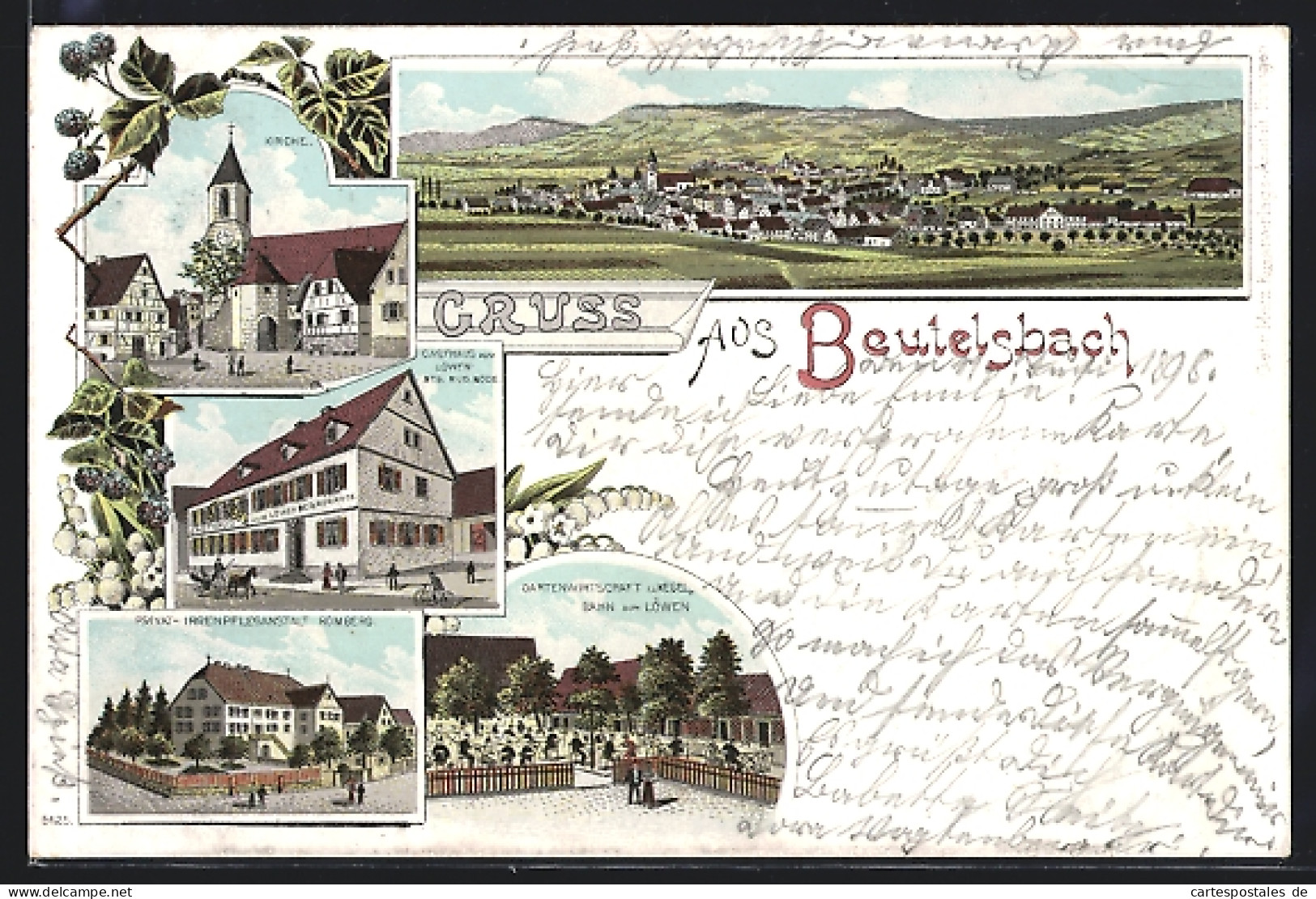 Lithographie Beutelsbach / Remstal, Gasthaus Zum Löwen, Privat-Irrenpflegeanstalt Romberg  - Other & Unclassified