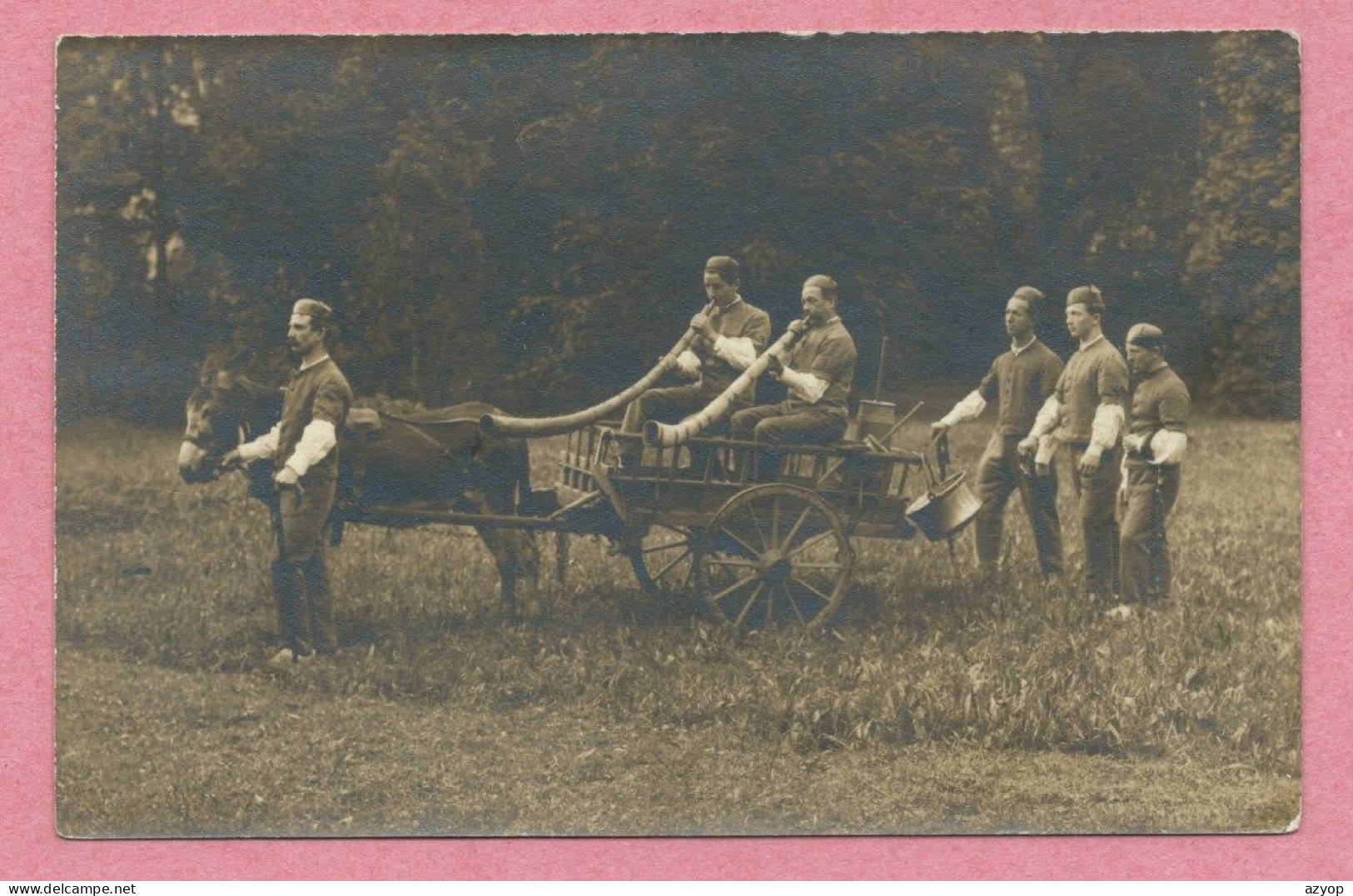 68 - MUNSTER - Carte Photo - Trachten - Folklore - Attelage D' âne - Esel - Joueur De Cor - Corne Des Vosges - Munster