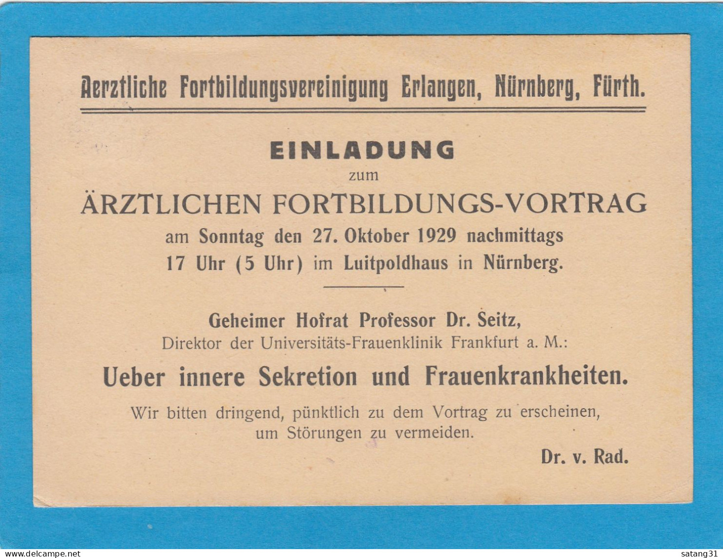 AERTZLISCHE FORTBILDUNGSVEREINIGUNG ERLANGEN,NÜRNBERG,FÜRTH. ORTSPOSTKARTE AUS NÜRNBERG. - Briefe U. Dokumente