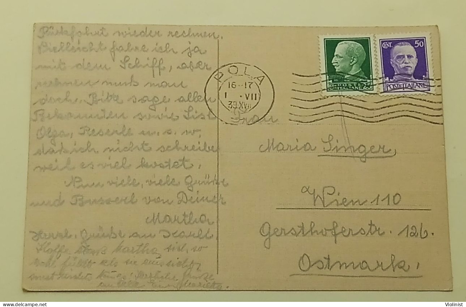 Italian Post - Stationery Sent From Pula To Vienna - Postmark POLA 1939. - Ganzsachen