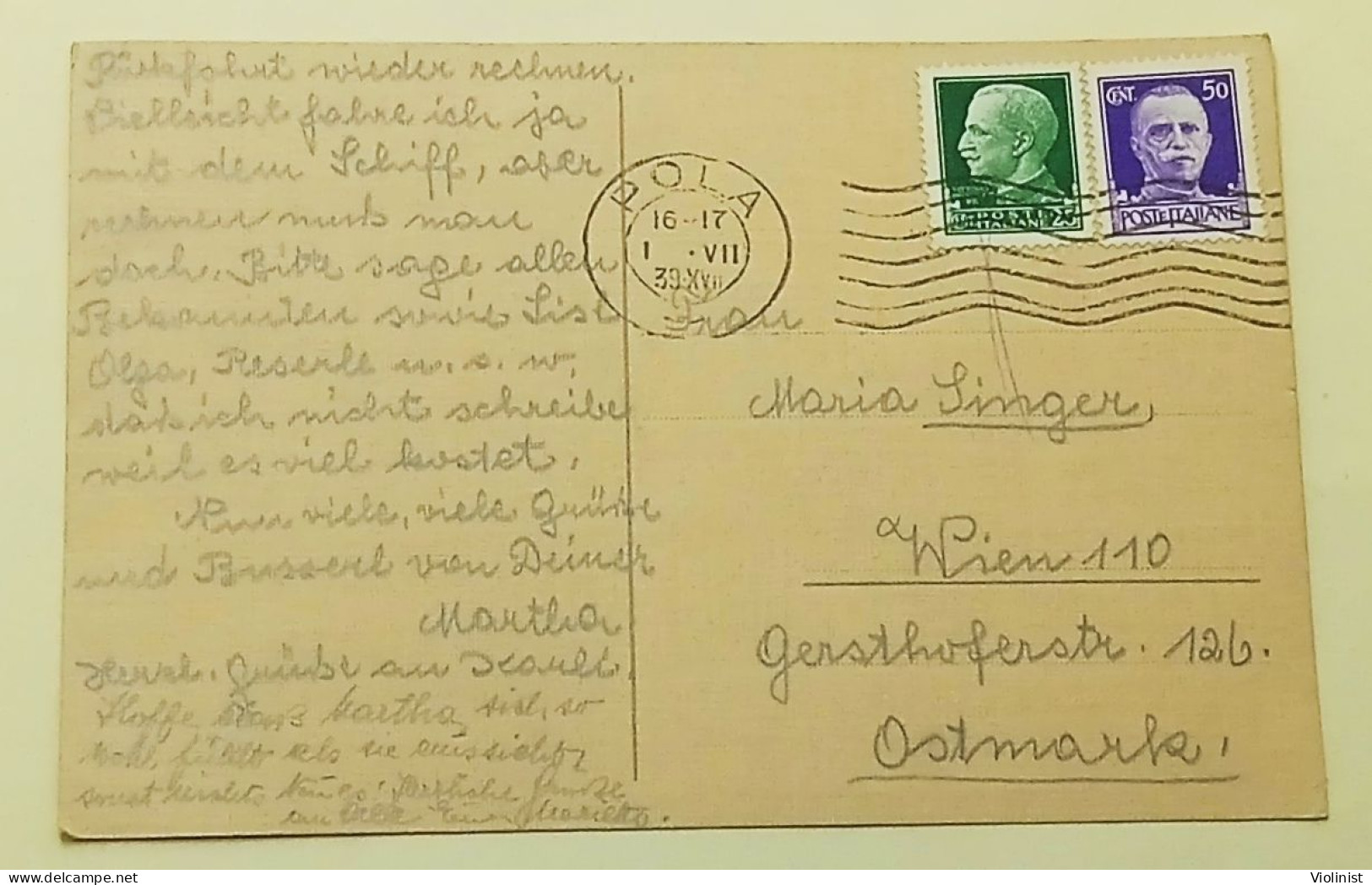 Italian Post - Stationery Sent From Pula To Vienna - Postmark POLA 1939. - Entiers Postaux