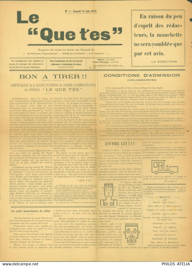 Journal Le Que T'es N°1 1919 Organe De Mise En Boite Du Grand Q Avant Canard Enchaîné - Otros & Sin Clasificación