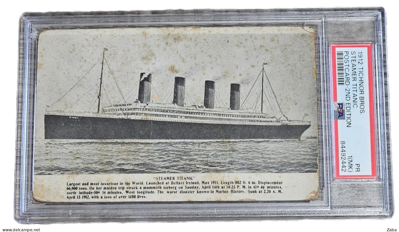 PSA Graded 1912 Steamer TITANIC Postcard Unposted Divided Back. - Sonstige & Ohne Zuordnung