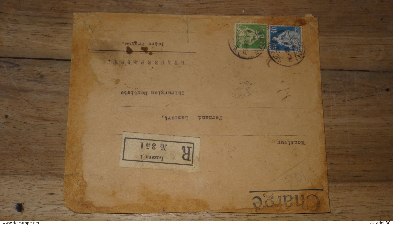 Enveloppe, SUISSE, Luzern1, Chargée - 1923  ......... Boite1 ...... 240424-140 - Briefe U. Dokumente