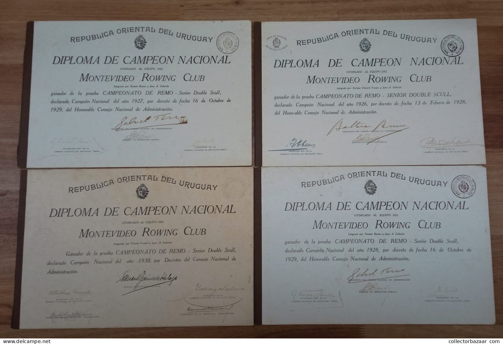 1926 - 1930 Uruguay National Rowing Champion 4 Diplomas With President Of Republic Autographs Brum Terra Serrato Nice - Rudersport