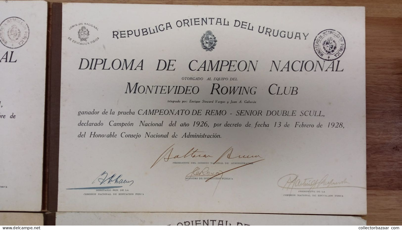 1926 - 1930 Uruguay National Rowing Champion 4 Diplomas With President Of Republic Autographs Brum Terra Serrato Nice - Remo