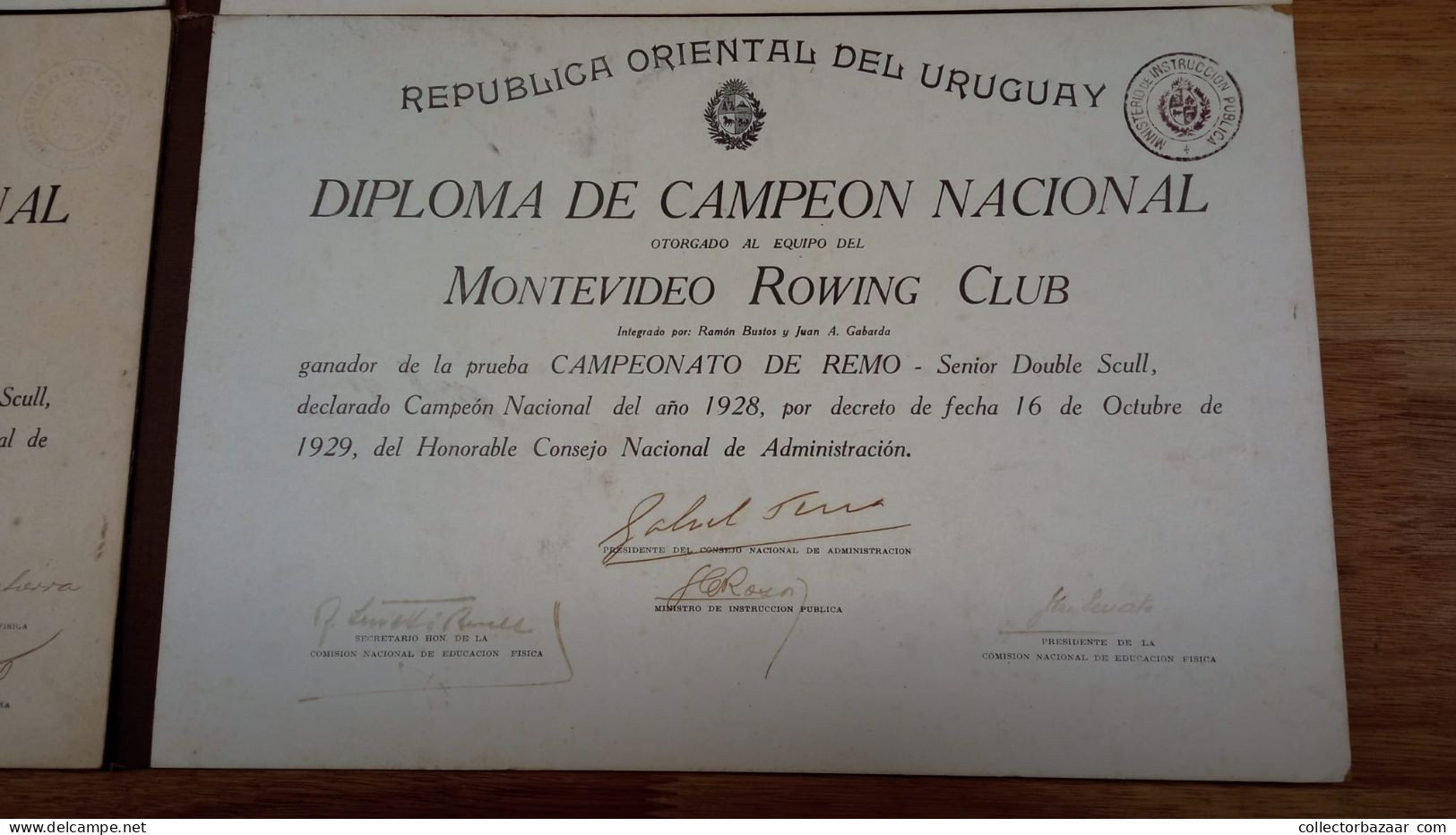 1926 - 1930 Uruguay National Rowing champion 4 diplomas with president of Republic autographs Brum Terra Serrato Nice