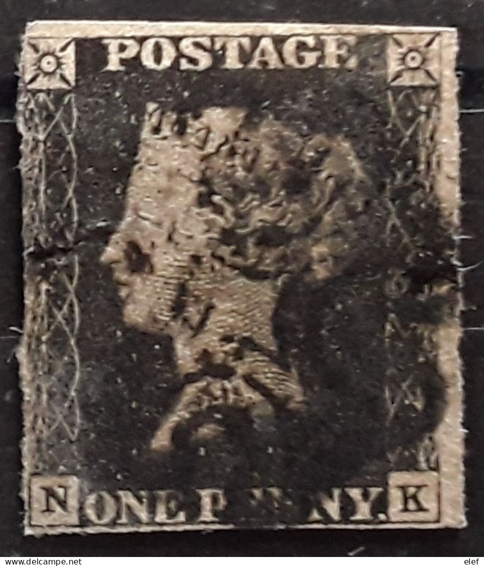 GB Queen Victoria 1840, One Penny, Black N - K , O Black Maltese Cross , BTB - Gebraucht