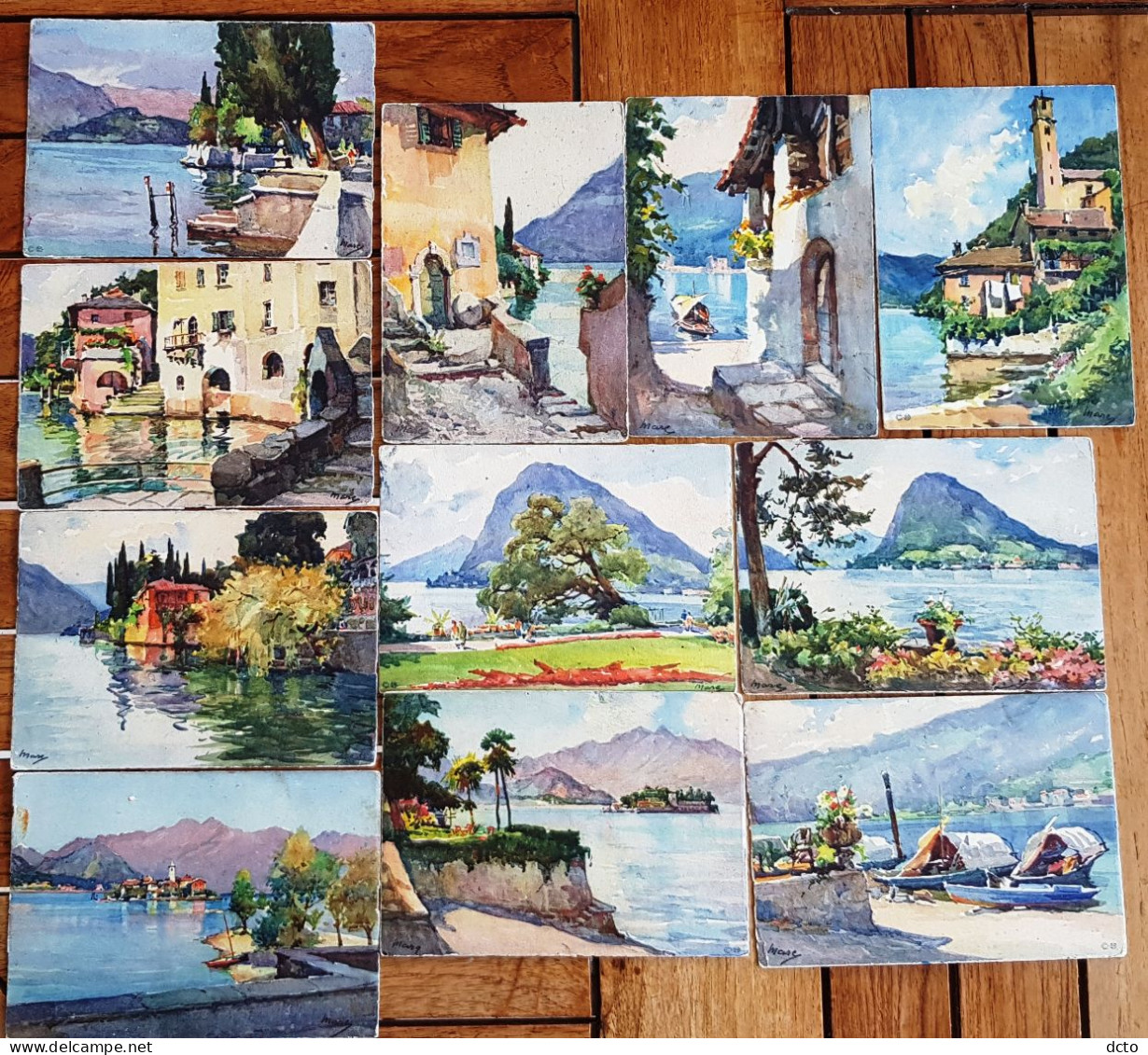 11 Cpsm Lago Di Como & Maggiore, Lugano Aquarelles Signées Marc Ed. Stehli - Sonstige & Ohne Zuordnung