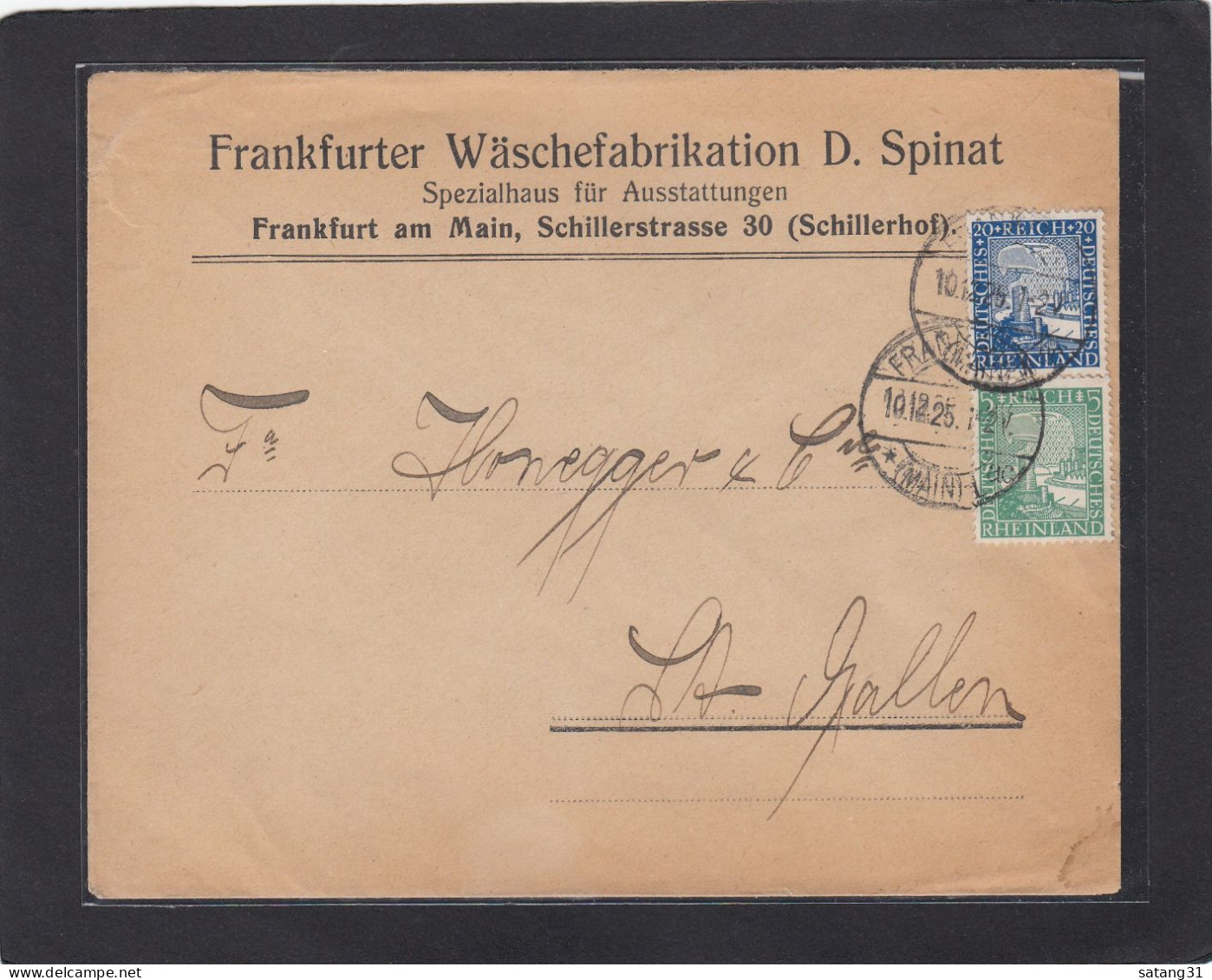 FRANKFURTER WÄSCHEFABRIKATION D. SPINAT,FRANKFURT/MAIN. BRIEF NACH ST. GALLEN,SCHWEIZ. - Cartas & Documentos