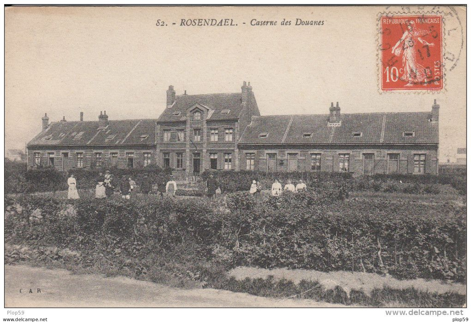 Cpa Ak Pk 59 Rosendael Dunkerque Caserne Des Douanes Animée Circulé En 1917 - Malo Les Bains