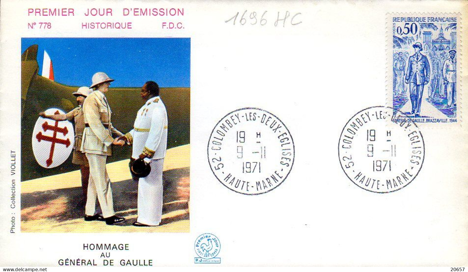 France 1696HC Fdc Hommage Au Général De Gaulle - De Gaulle (Generaal)