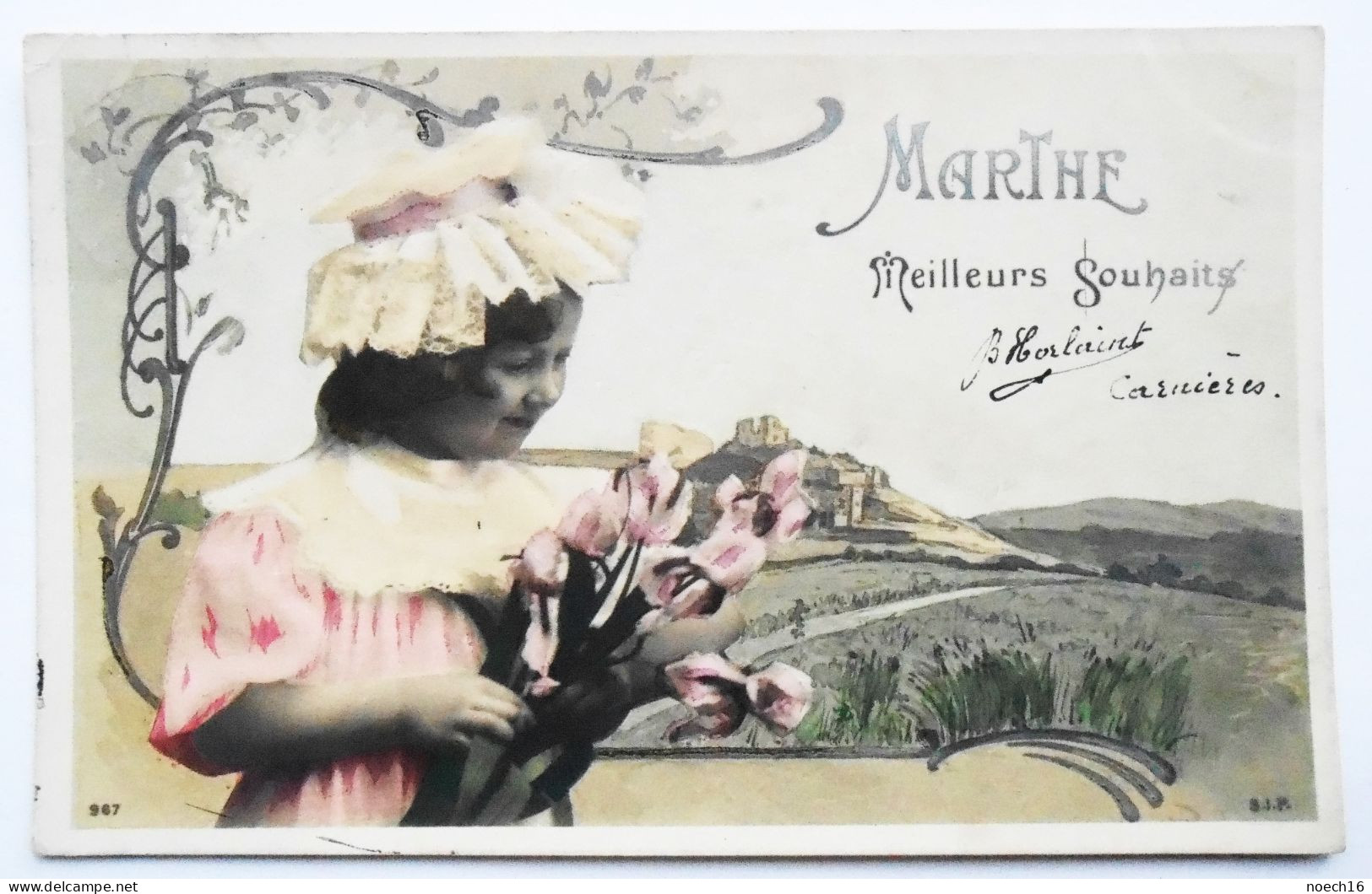 CPA Pionnière Prénom Marthe - Enfant, Fillette, Fleurs - Art Nouveau - Nomi