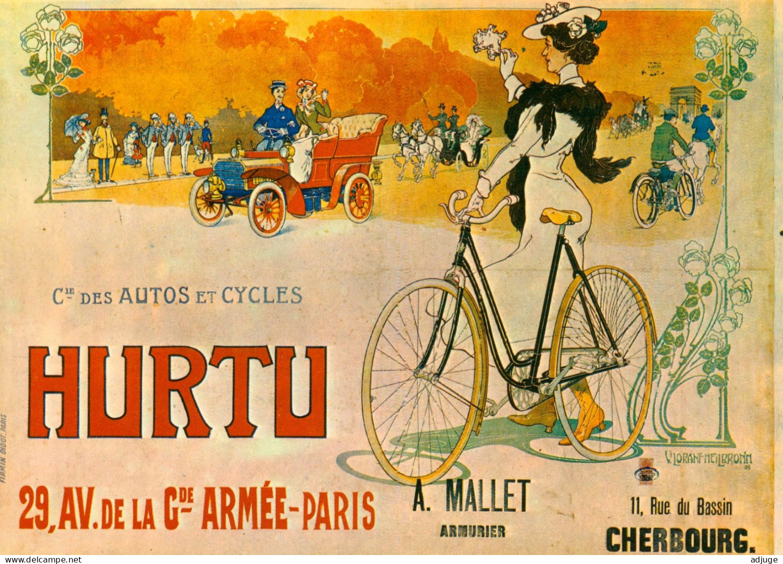 CPM- Affiche Publicité Cycles "HURTU" Art Nouveau Jeune Femme élégante Belle Epoque*Mode* Lorant-Heilbronn - Publicidad