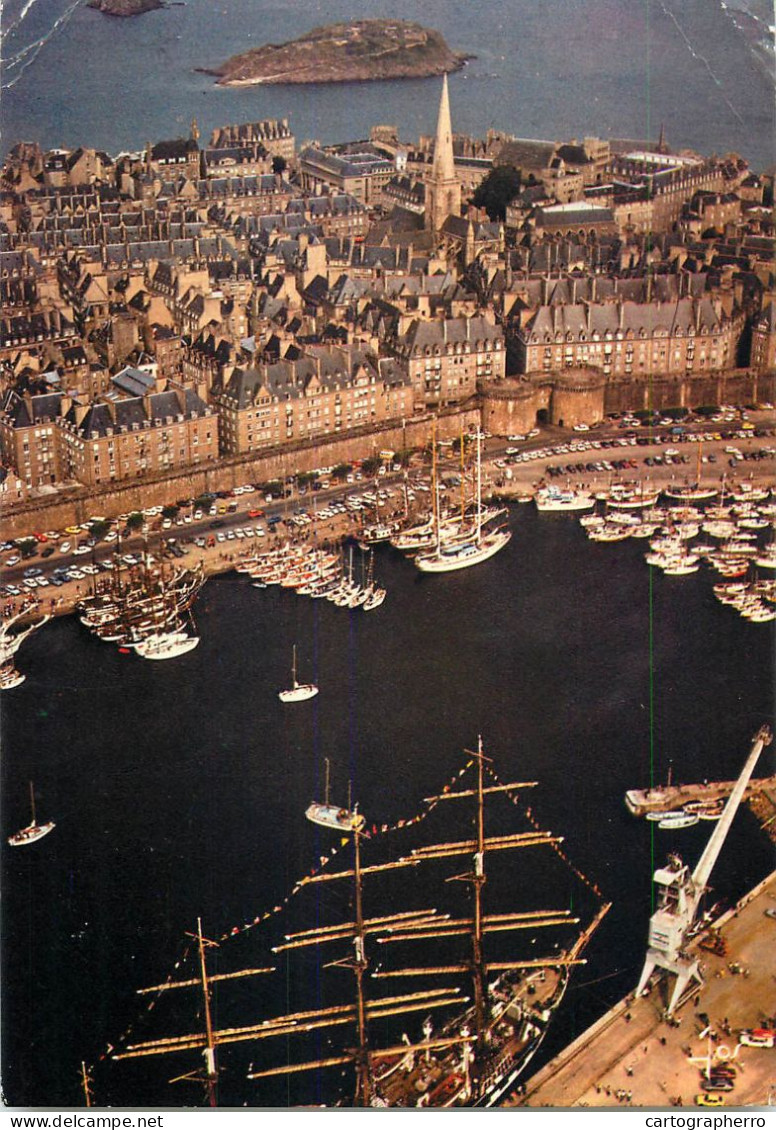 Navigation Sailing Vessels & Boats Themed Postcard Saint Malo Harbour Aerial - Sailing Vessels